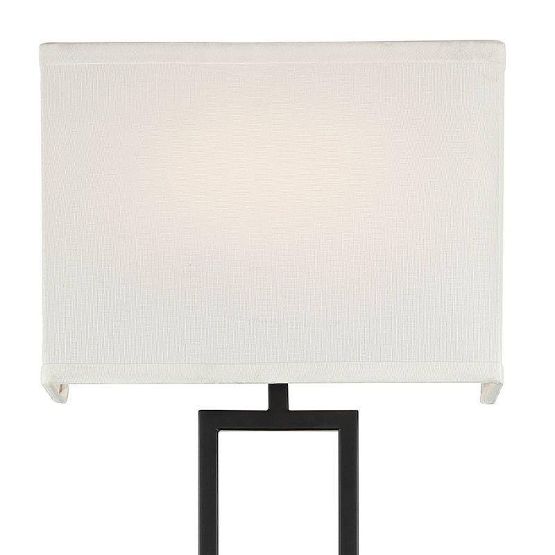 Possini Euro Design Portico Modern Wall Lamp Black Plug-in 11" Light Fixture LED White Linen Rectangular Shade for Bedroom Reading Living Room House