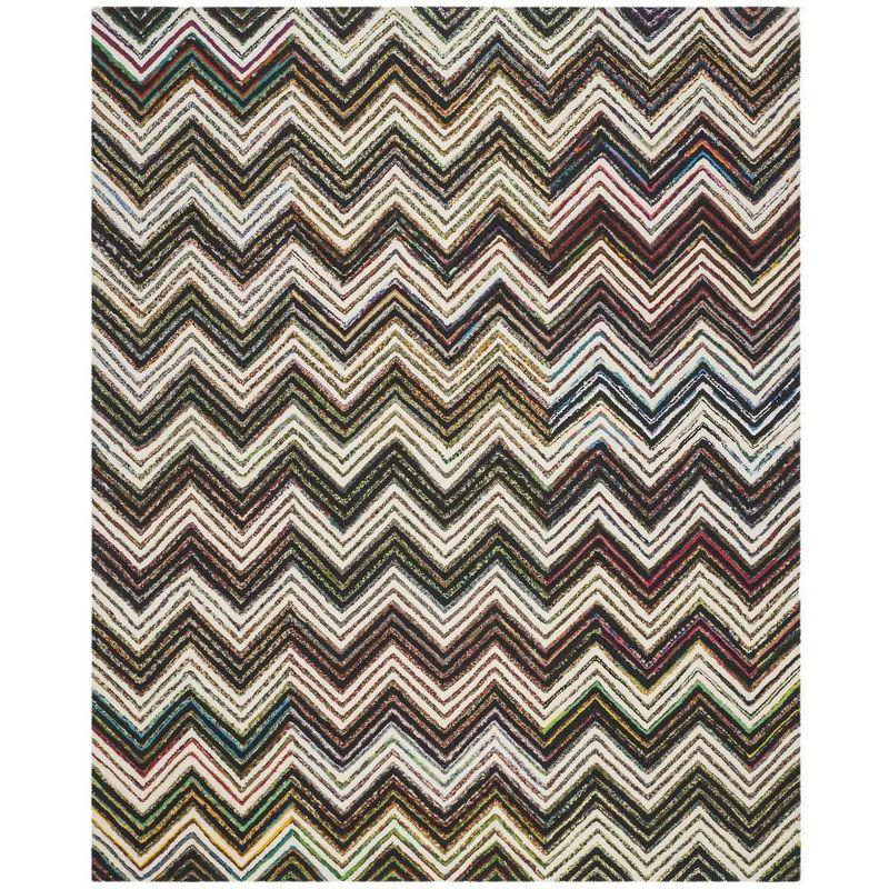 Ivory and Black Chevron Hand-Tufted Wool Area Rug, 6' x 9'