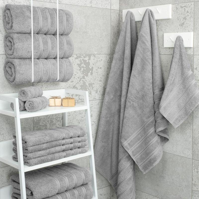 American Soft Linen 4 Pack Bath Towel Set, 100% Cotton, 27 inch by 54 inch Bath Towels for Bathroom, Rockridge Grey