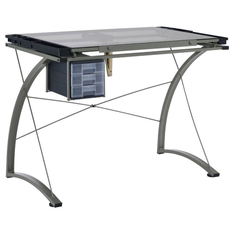 Melo 3 Drawer Glass Top Drafting Desk with Supply Storage Silver - Coaster