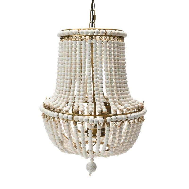 Storied Home Draped Wood 2-Tier Bead Chandelier: ETL Listed, Iron & Wood, Off-White Ceiling Fixture