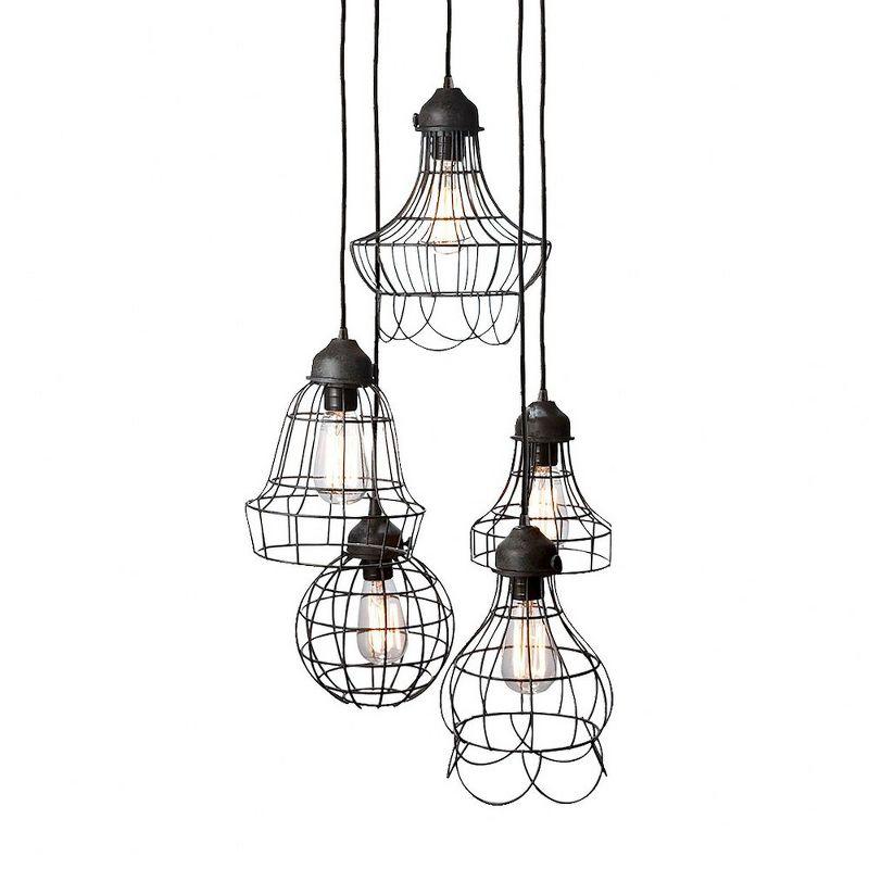 Brown Glass 5-Light Mini Pendant Chandelier