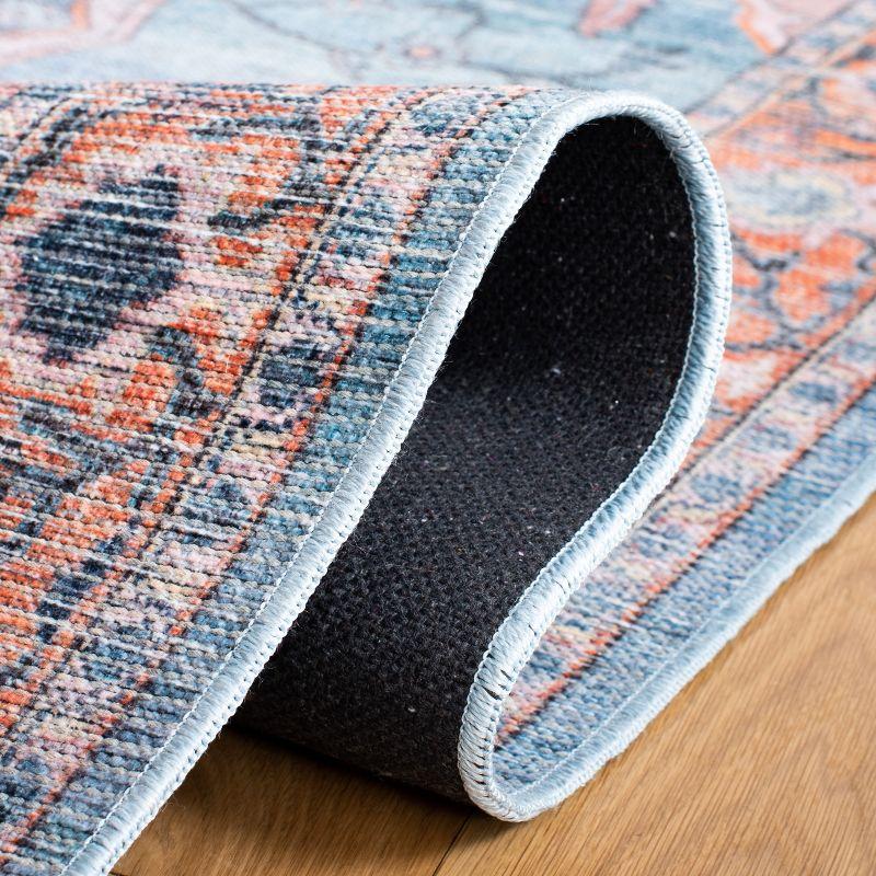 Serapi SEP540 Power Loomed Machine Washable Skid-Resistant Indoor Area Rug - Blue/Orange - 6'7"x6'7" - Safavieh