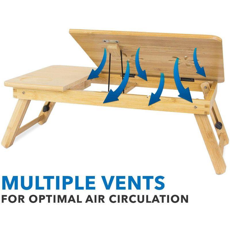 Mount-it Mount-It! Adjustable Bamboo Laptop Bed Tray w/ Tilting Top, Pullout Storage Drawer, Foldable Design
