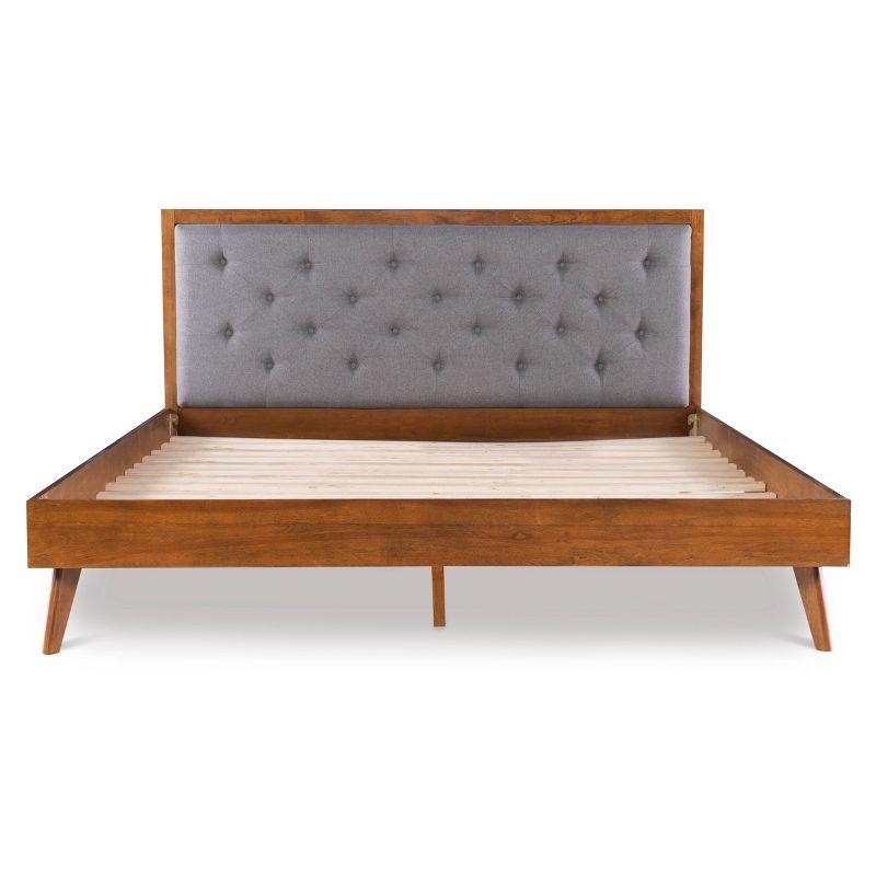 Mid-Century Modern King-Sized Gray Tufted Upholstered Bed with Wood Frame