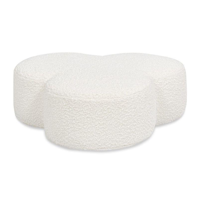 Ivory White Boucle Clover Shaped Accent Ottoman