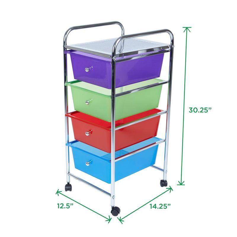 Mind Reader 4-Tier, 4-Drawer Mobile Utility Cart, Removable Drawers, 12.75" L x 15.25" W x 30" H