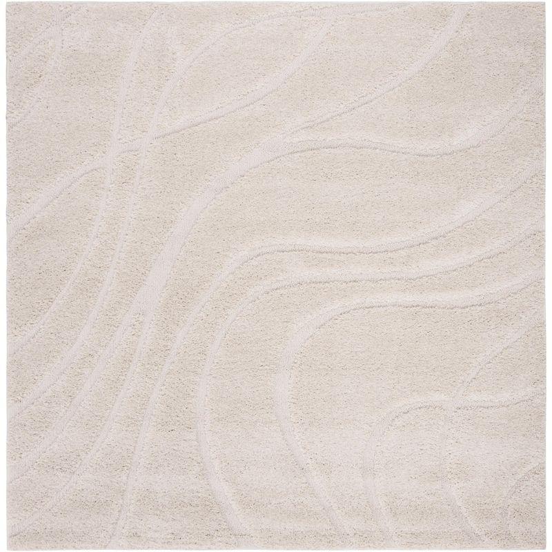 Florida Shag SG471 Power Loomed Indoor Area Rug - Creme/Creme - 5'x5' Square - Safavieh