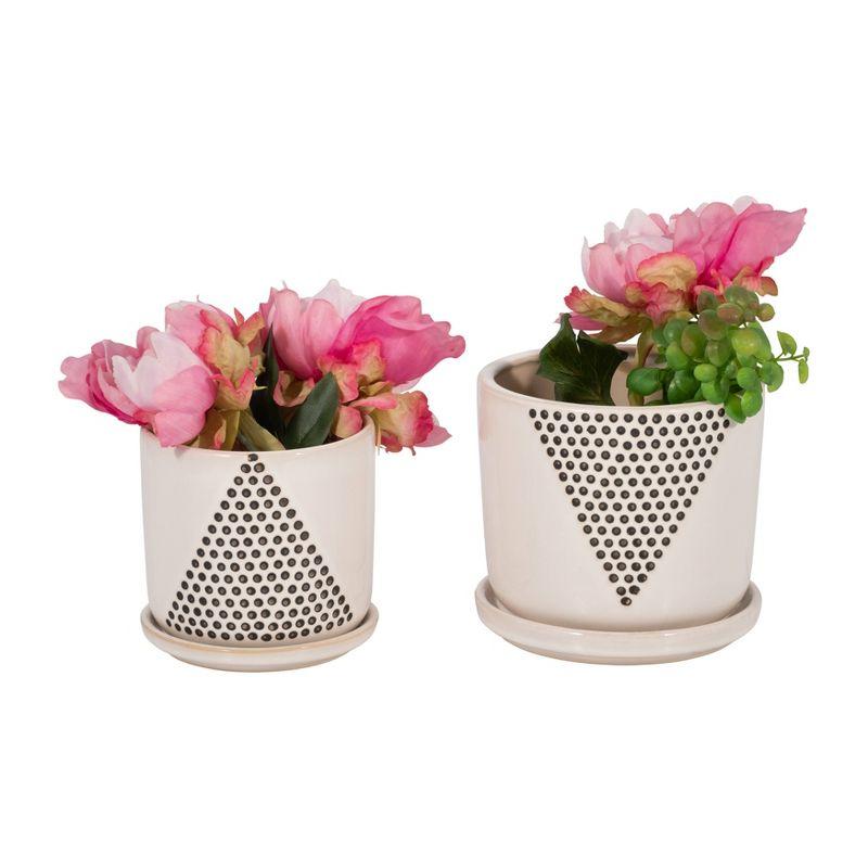 Sagebrook Home 6" Wide 2pc Triangle Dots Ceramic Planter Pots with Saucers White