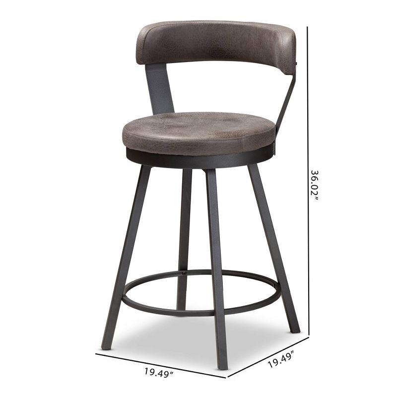 Set of 2 Arcene Faux Leather Upholstered Pub Counter Height Barstools Gray/Black - Baxton Studio: Polyester, Metal Frame, Curved Back