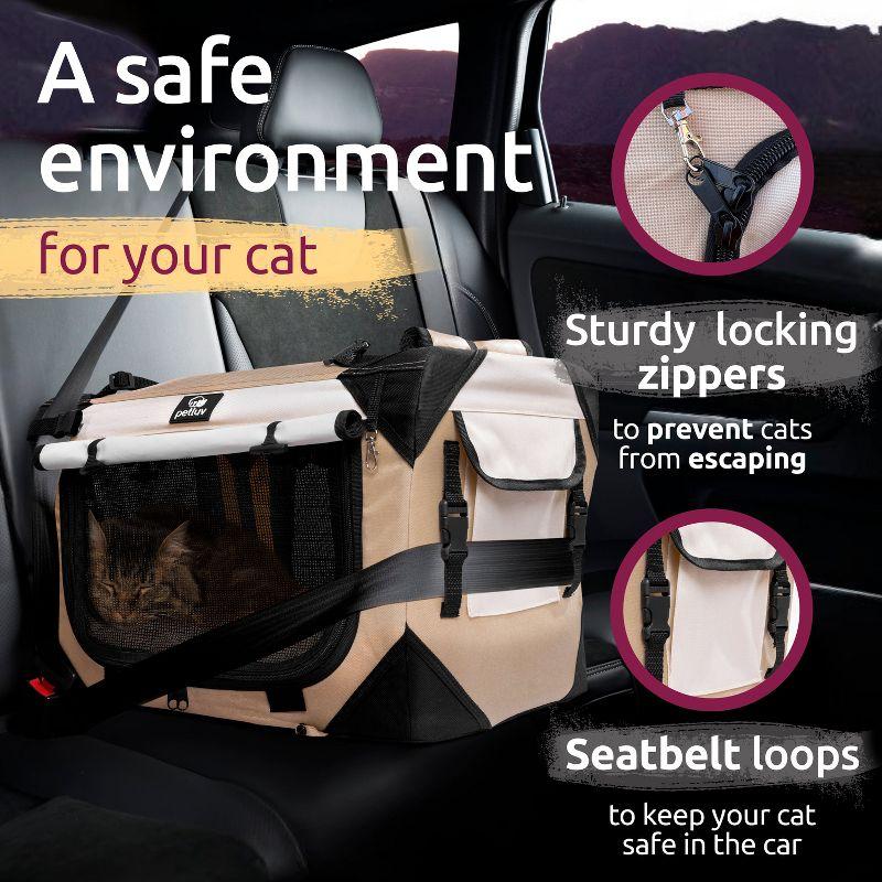 PetLuv Cat & Dog Stroller Foldable w/ Detachable Soft Pet Travel Carrier Fits 2 Cats or Medium Dog & Removable Plush Pillow Privacy Windows