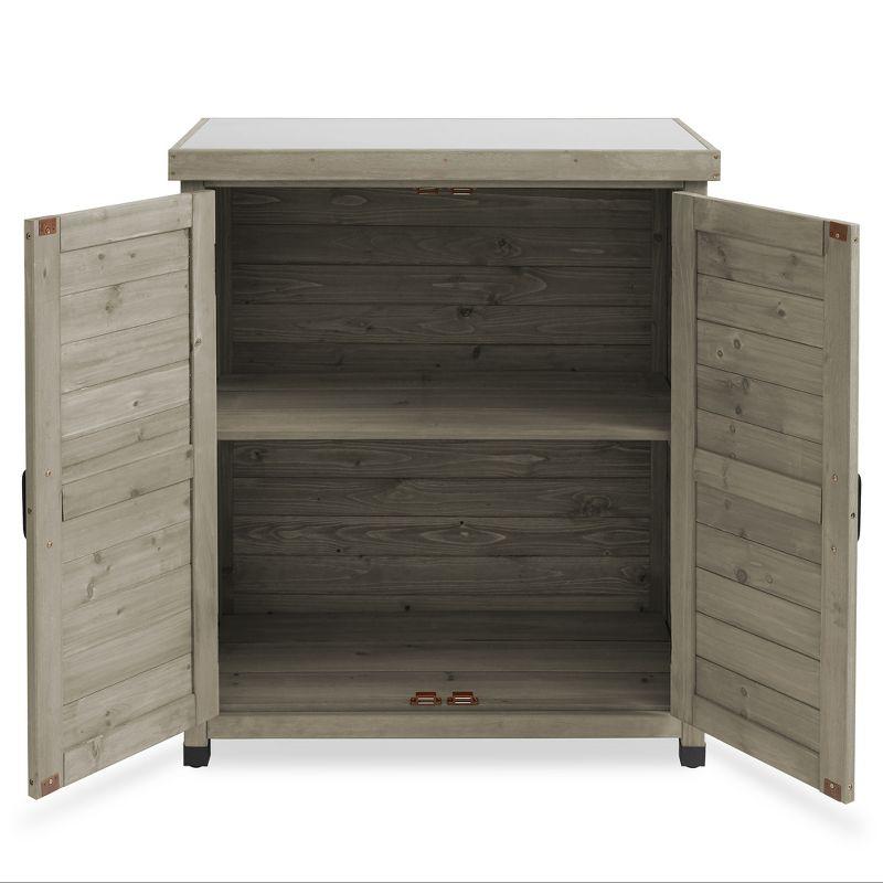 Casafield Outdoor Storage Cabinet and Potting Bench with Metal Tabletop and Storage Cabinet - Wooden Outdoor Garden Patio Workstation Table, Gray