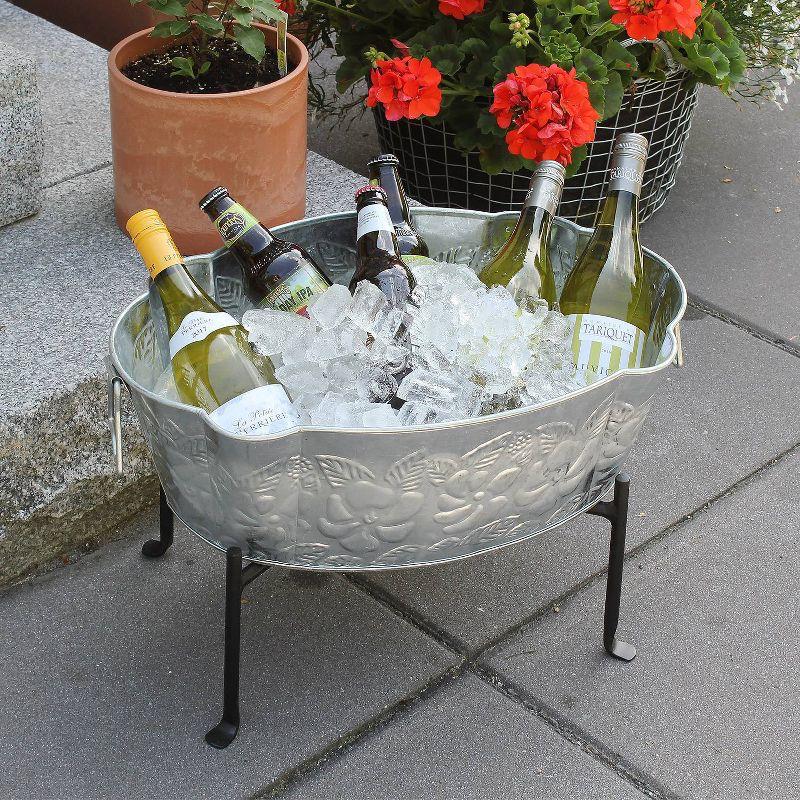 20" Embossed Oval Tub with Folding Stand Steel - ACHLA Designs: Vintage-Style Beverage Chiller & Planter