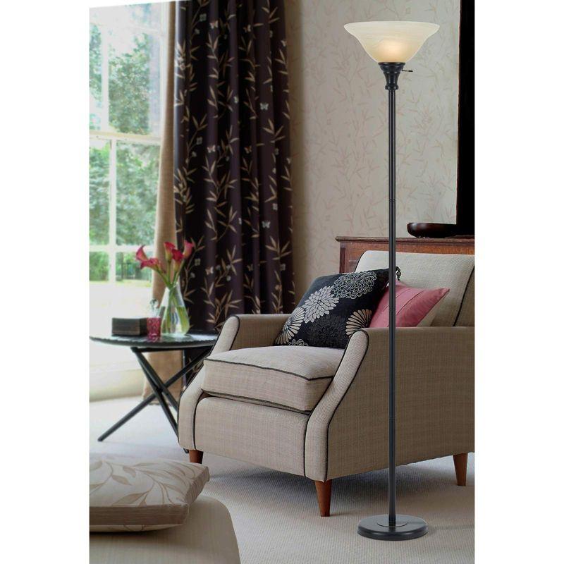 Cal Lighting 150W 3Way Torchiere W/ Glass Shd - Dark Bronze