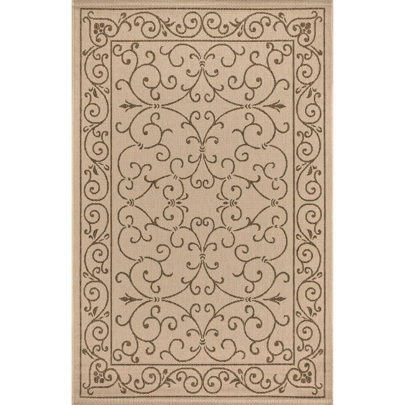 9' X 12' Charleston Vintage Filigree Textured Weave Indoor/Outdoor Area Rug, Beige/Brown - JONATHAN Y
