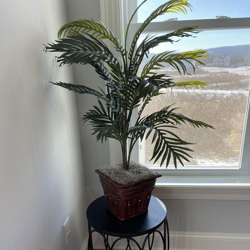 40" Green Silk Areca Palm with Wicker Basket