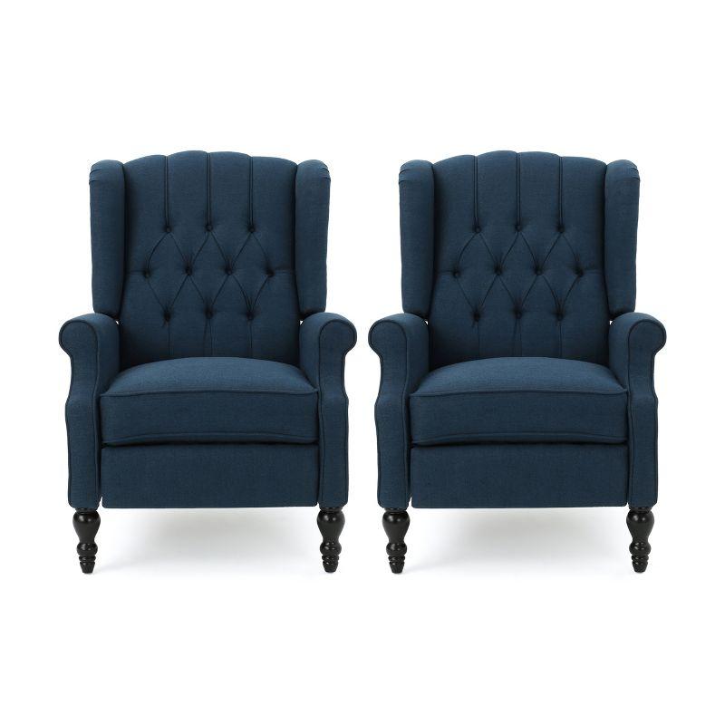Christopher Knight Home Walter Contemporary Tufted Wingback Pushback Recliner (Set of 2), Navy Blue