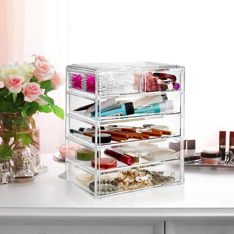 Casafield Makeup Storage Organizer, Clear Acrylic Cosmetic & Jewelry Organizer with 4 Large and 2 Small Drawers