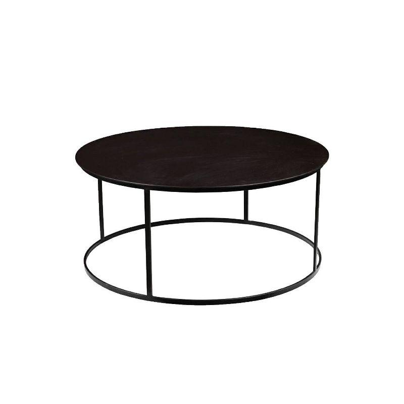 Robertson Round Metal Coffee Table Dark Brown Finish - Boraam: Mid-Century Modern, Pedestal Base, Wood & Iron