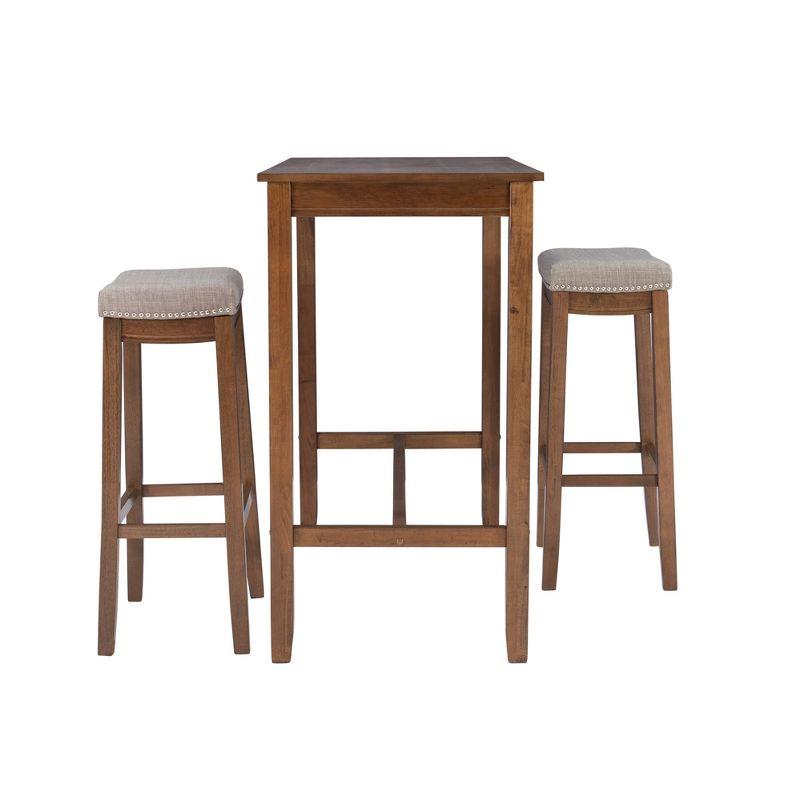 Linon 3pc Claridge Backless Stools Bar Height Dining Set Rustic: Pub Table with Upholstered Seating