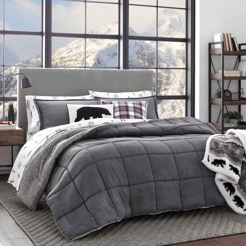 Full Gray Reversible Cotton Down Alternative Comforter Set