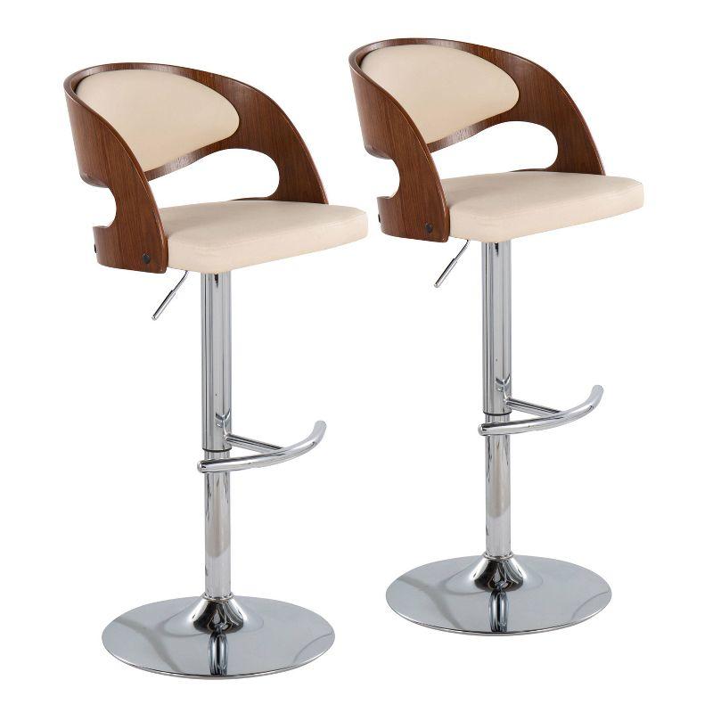Set of 2 Pino Upholstered Barstools Cream/Walnut - Lumisource: Hydraulic Lift, 360-Degree Swivel