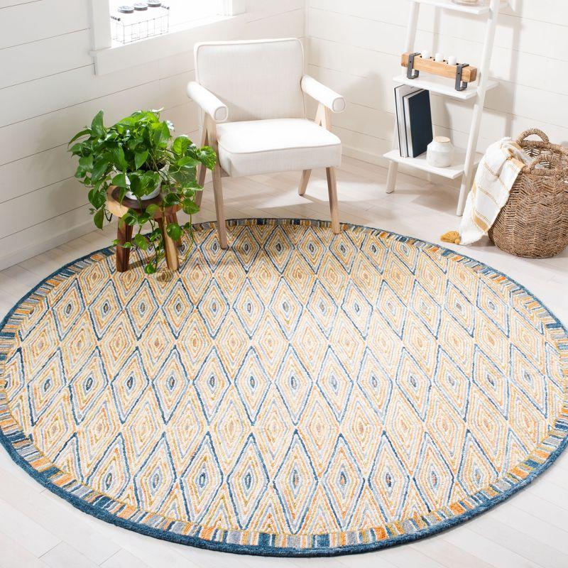 Aspen Geometric Diamonds Hand-Tufted Wool Round Rug, Blue - 3'