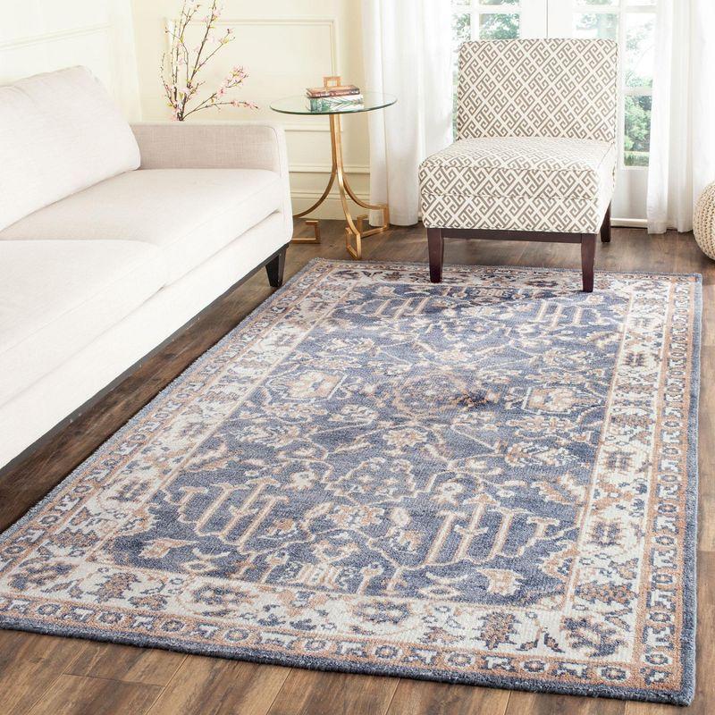 Blue Ivory Hand-Knotted Wool 4' x 6' Area Rug