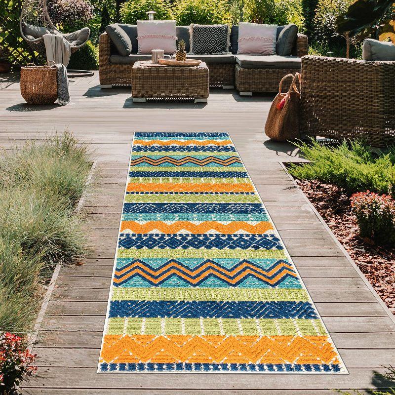 Bohemian Bliss Geometric Multicolor 2'x7' Synthetic Indoor/Outdoor Runner Rug