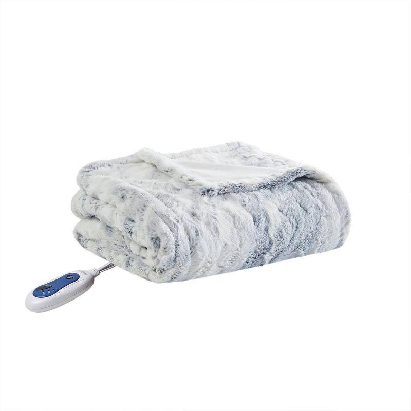 Luxurious Gray/Blue Oversized Faux Fur Heated Throw Blanket