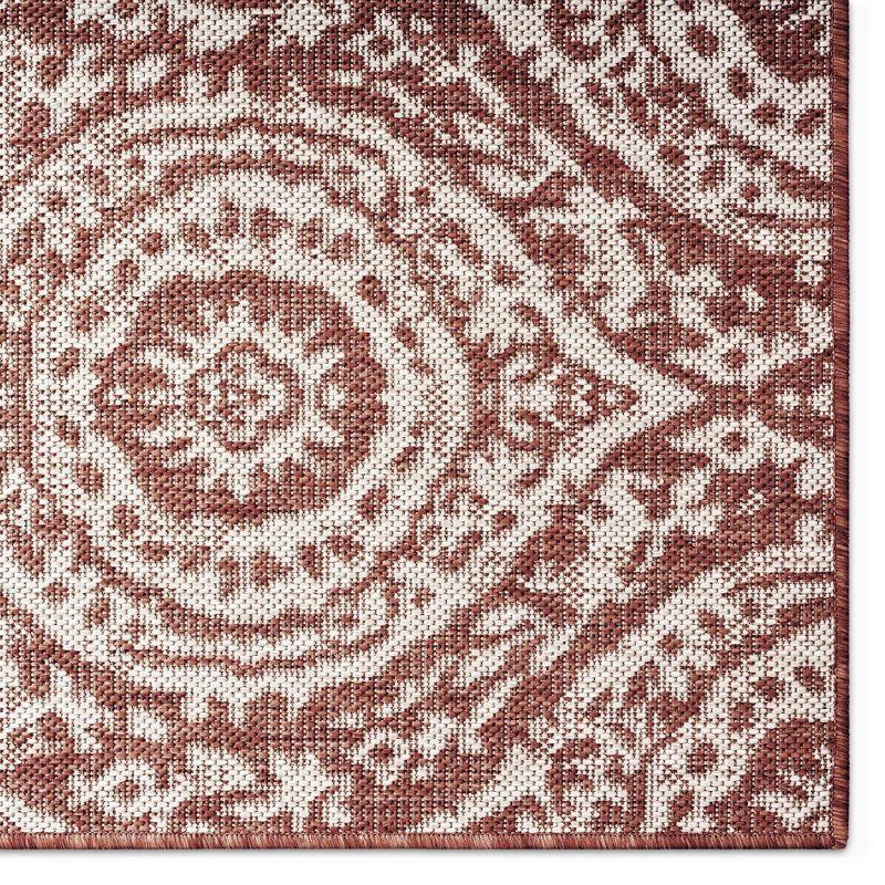 Terracotta & Ivory Moroccan Damask 8' x 10' Synthetic Outdoor Rug