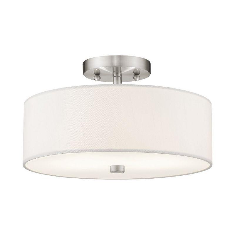 Elegant Brushed Nickel Semi-Flush Drum Light with Off-White Shade