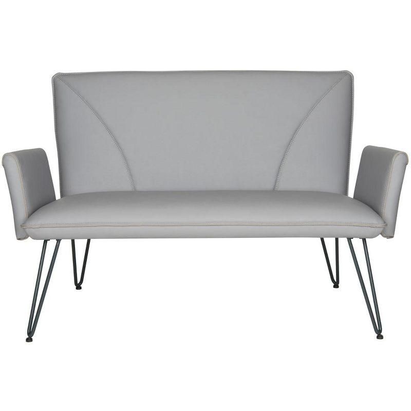 Gray Faux Leather Flared Arm Settee with Metal Legs