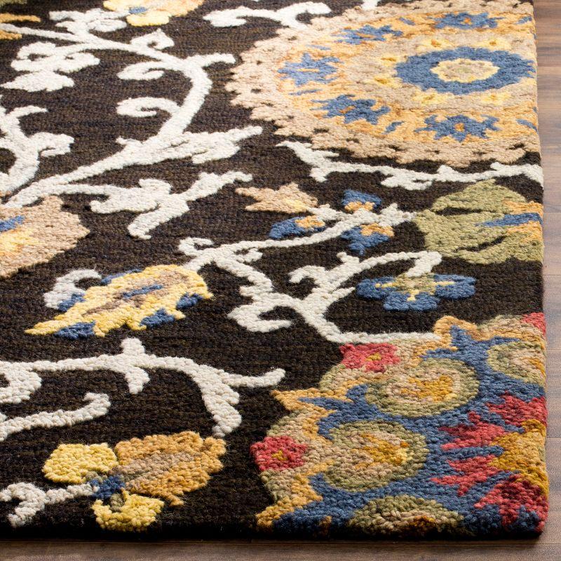 Charcoal & Multi Floral Hand-Tufted Wool Square Rug - 6' x 6'