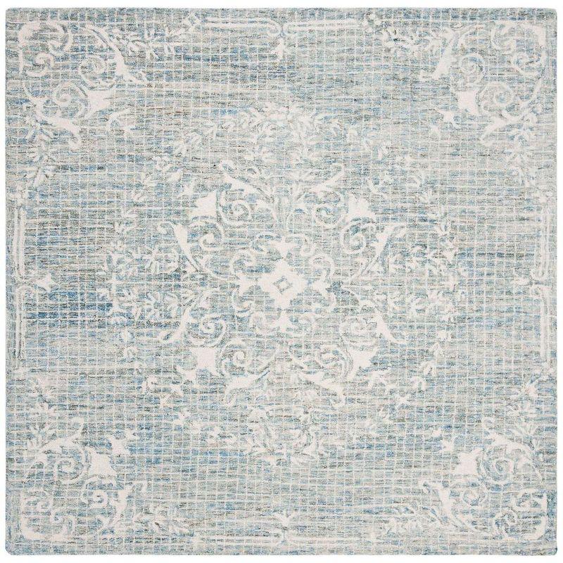 Handmade Light Blue Abstract Tufted Wool Square Rug