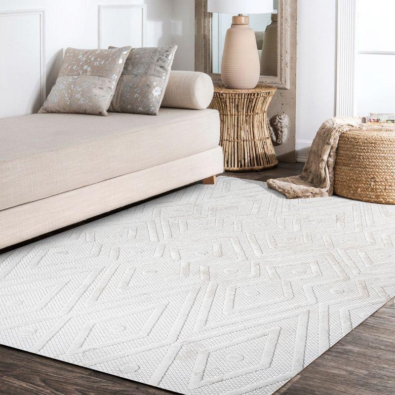 3'x5' Balansat Moroccan Diamond Indoor/Outdoor Area Rug, Ivory - JONATHAN Y