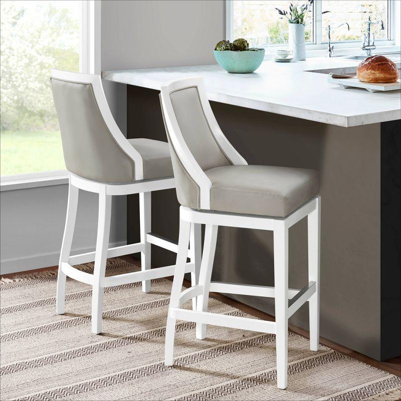 White Wood Swivel Bar Height Stool with Backrest