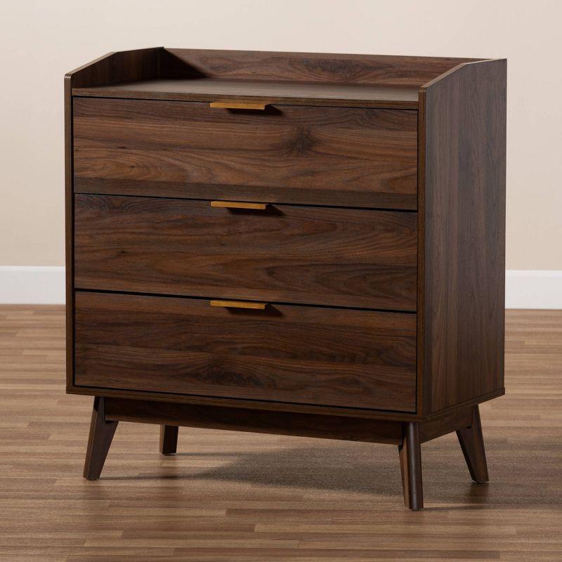 Lena Walnut Chest Brown - Baxton Studio: Mid-Century 3-Drawer Storage for Bedroom