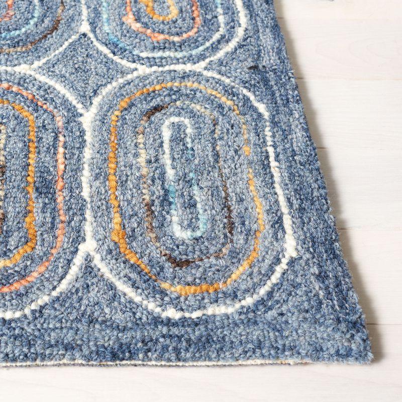 Blue Geometric Hand-Tufted Wool Area Rug, 5' x 8'