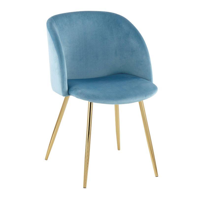 Set of 2 Fran Contemporary Dining Chairs Steel/Velvet Gold/Light Blue - LumiSource: Padded Bucket Seat, Metal Legs
