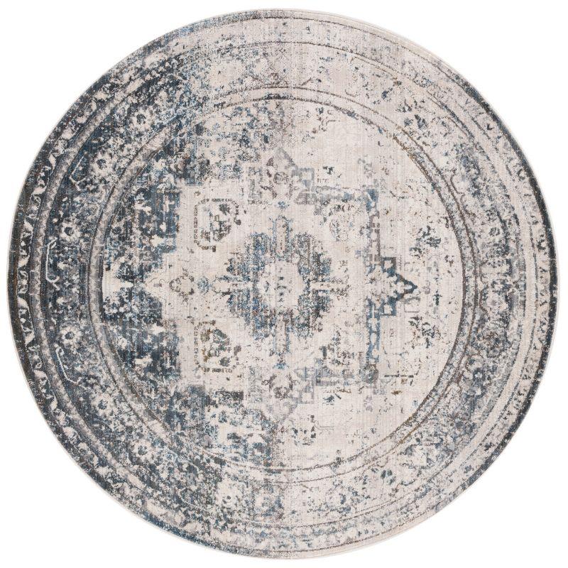 Vintage Persian VTP438 Power Loomed Indoor Area Rug - Ivory/Blue - 5' Round - Safavieh