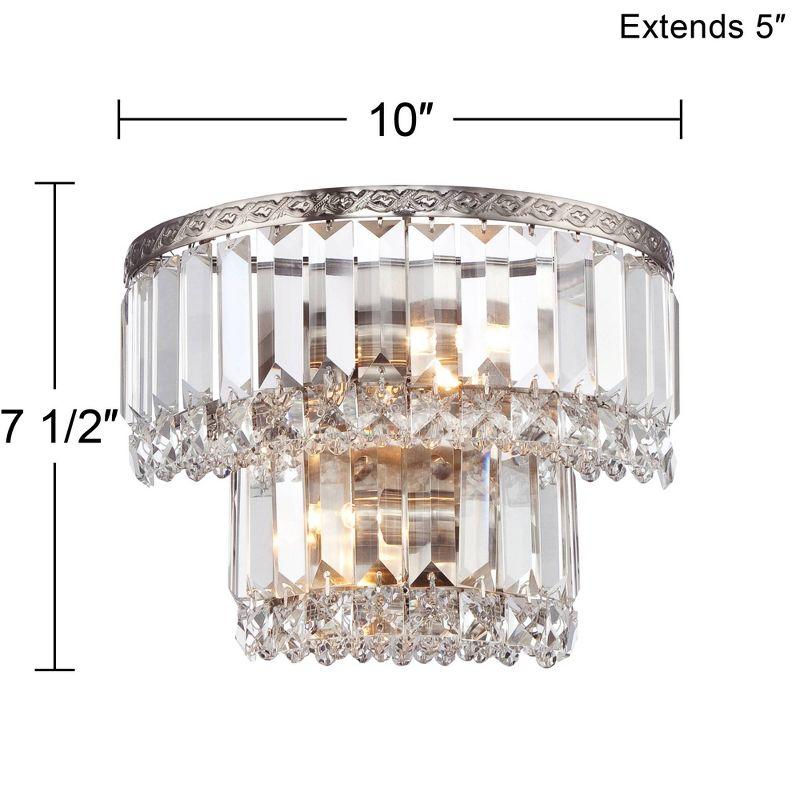 Vienna Full Spectrum Magnificence Modern Wall Light Sconces Set of 2 Brushed Satin Nickel Hardwired 10" Fixture Demilune Crystal for Bedroom