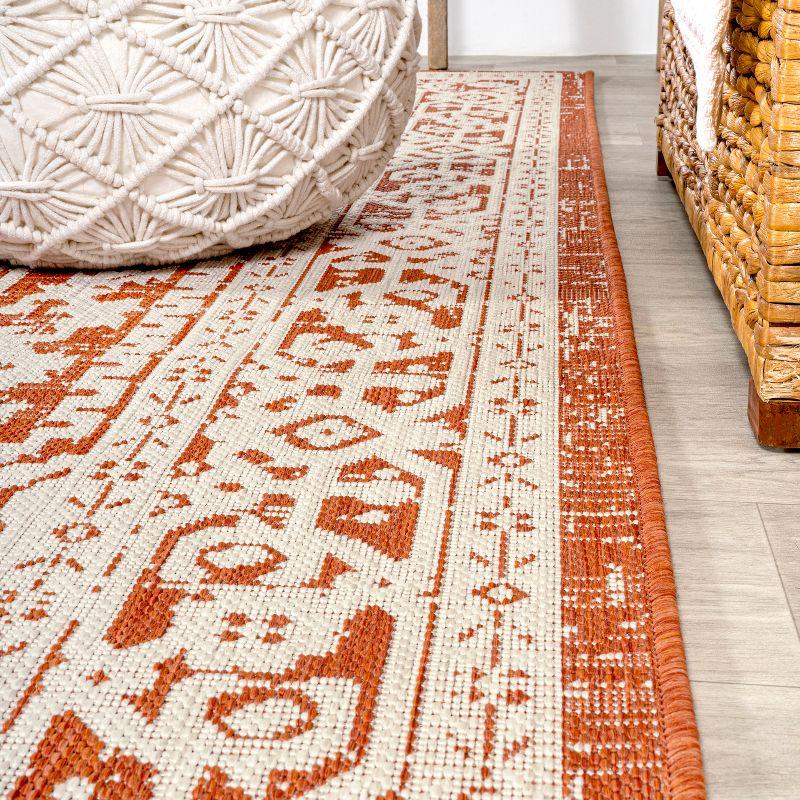 2' x 8' Sinjuri Medallion Textured Weave Indoor/Outdoor Runner Rug, Orange/Cream - JONATHAN Y