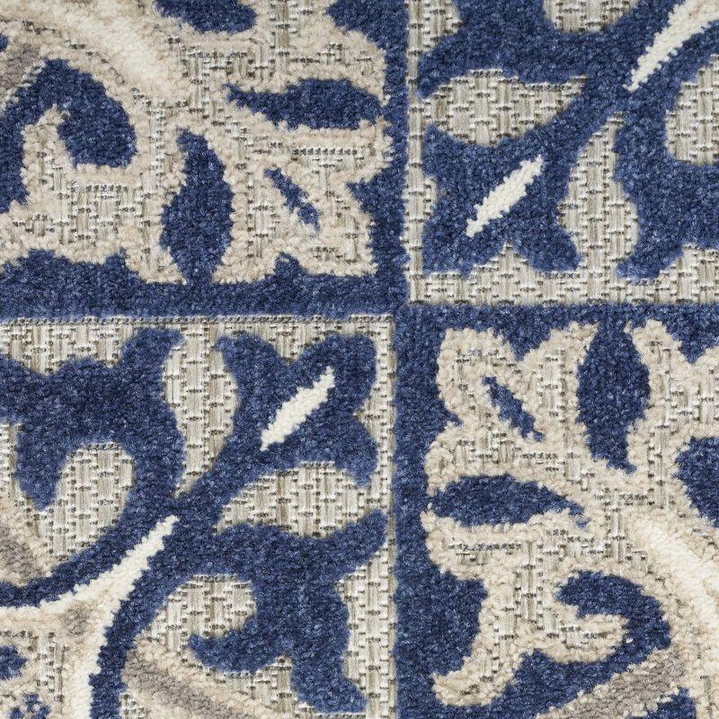 Nourison Aloha Modern Mosaic Flatweave High-Low Indoor Outdoor Area Rug Blue 6' x 9'