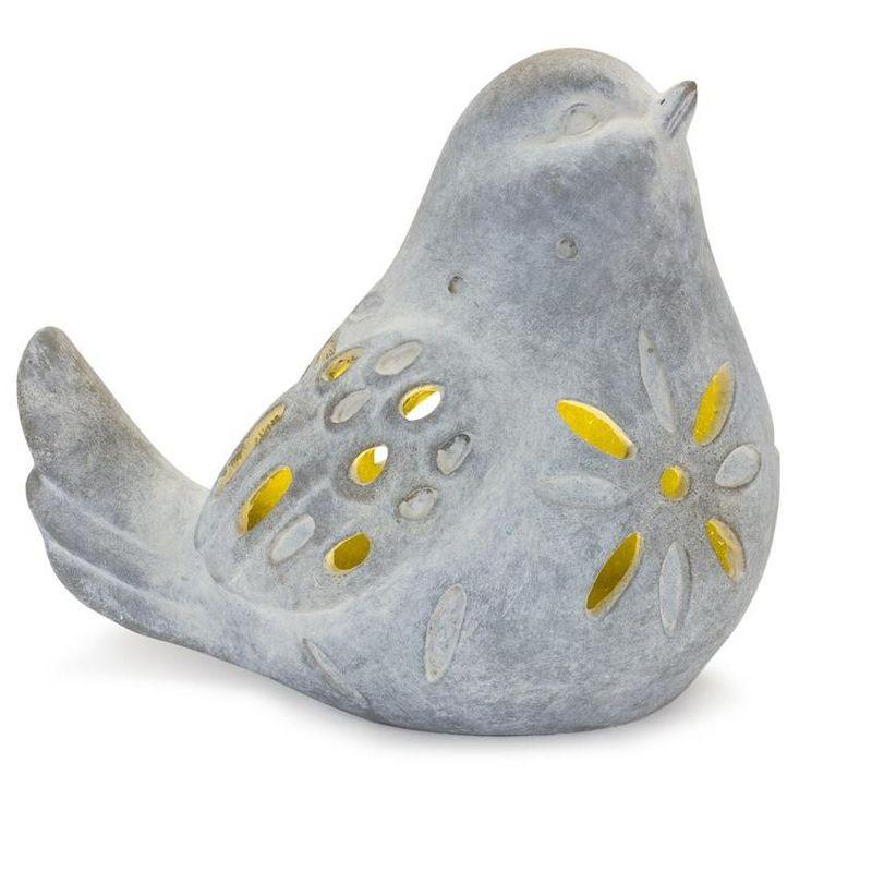 Gray Resin LED Lighted Bird Figurine Set