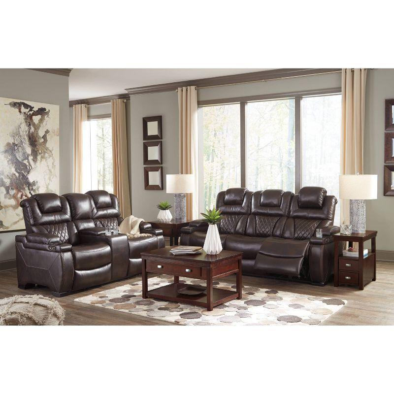 Brown Faux Leather Tufted Reclining Loveseat with Cup Holder