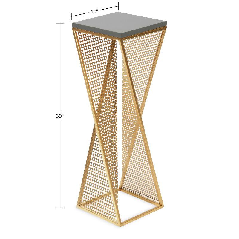 Elita Rustic Gray and Satin Gold Wood-Metal Pedestal Table