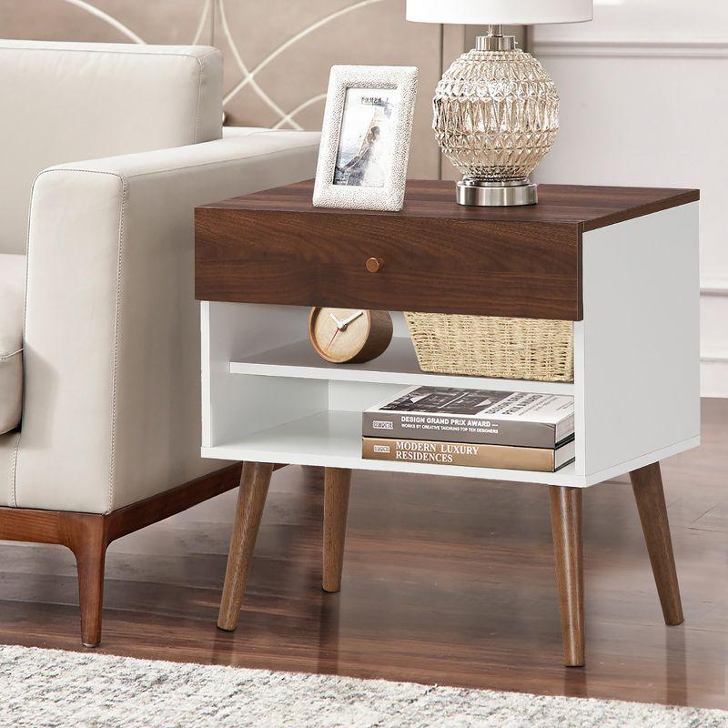 Walnut and White Mid-Century Modern 2-Drawer Nightstand Set