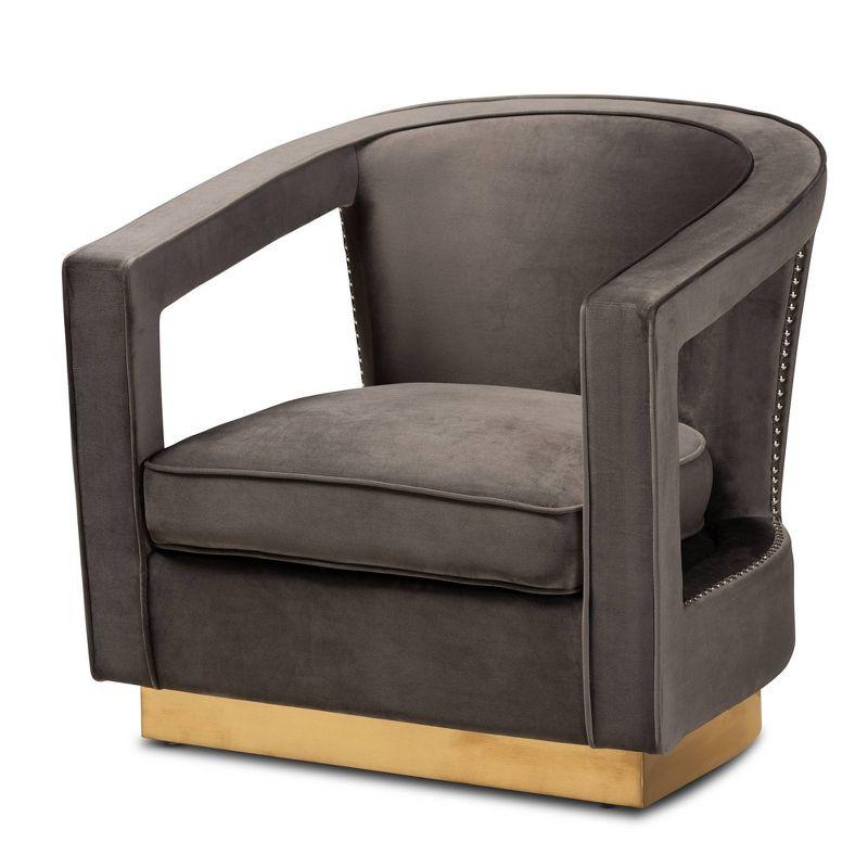 Elegant Grey Velvet Barrel Accent Chair with Gold Metal Base