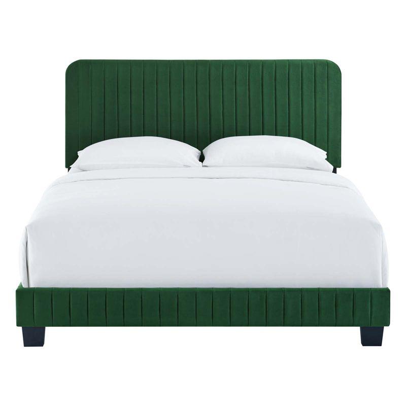 Elegant Emerald Velvet Queen Bed with Channel Tufted Headboard